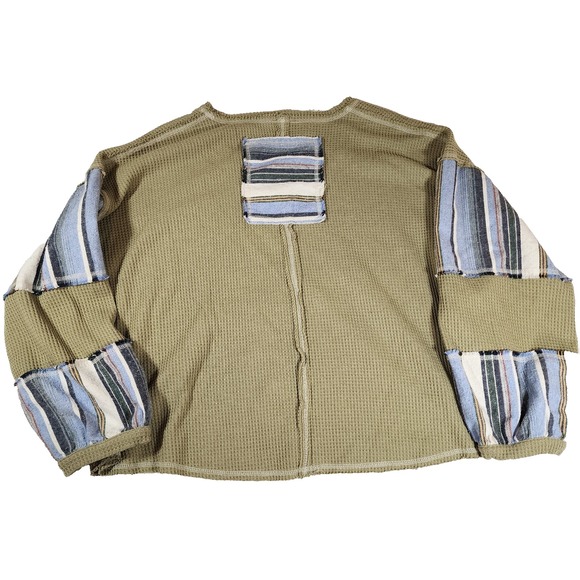 Pol Waffle Knit Over Sized Green Womens Patch Sleeve Sweater S - Picture 8 of 9